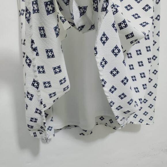 Always Indigo | Petite Geometric Pattern Button Front Short Sleeve Shirt Dress - Picture 6 of 8